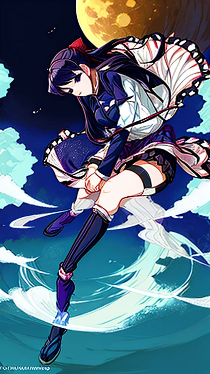 best quality,masterpiece,absurdres,newest,
(dramatic angle,dynamic angle,dynamic pose:1.2),
high-key lighting,volumetric lighting,light rays,hard lighting,
(am314:1.1),(yoneyama mai:1.15),(rolua,niji psyp style,lifeline \(a384079959\), aspara:0.7),
1girl, shiraishi an, project sekai, masterpiece, very aesthetic, absurdres, official art, sky runner jacket, solo, black and royal blue gradient hair, long hair, orange eyes, swept bangs, smiling, open mouth, looking at viewer, flying in the air, zero gravity, floating, falling, BREAK navy jacket, white dress, white choker, clothes writing, purple sneakers, beautiful blue sky, above clouds, sun light, day,