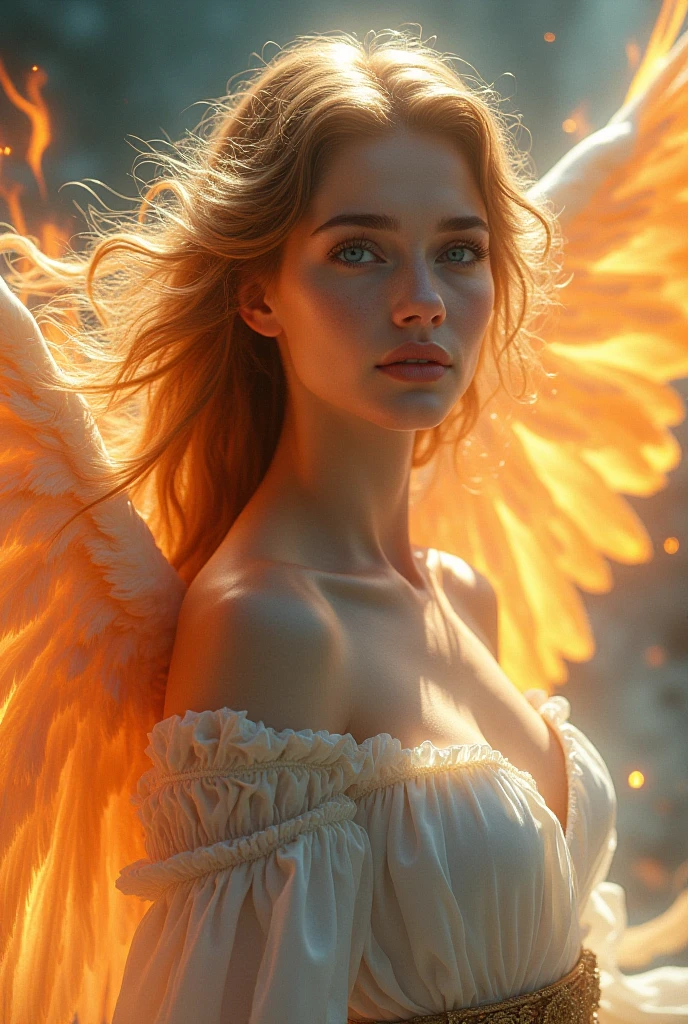 A most beautiful angel of all with celestial dress and straight brown hair