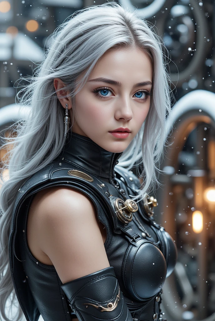 cinematic shot, centered, cinematography, intricately detailed, crafted, meticulous, magnificent, maximum details, extremely hyper aesthetic, (((1girl, solo))),
18age, long hair, grey hair, Realistic, armored dress,