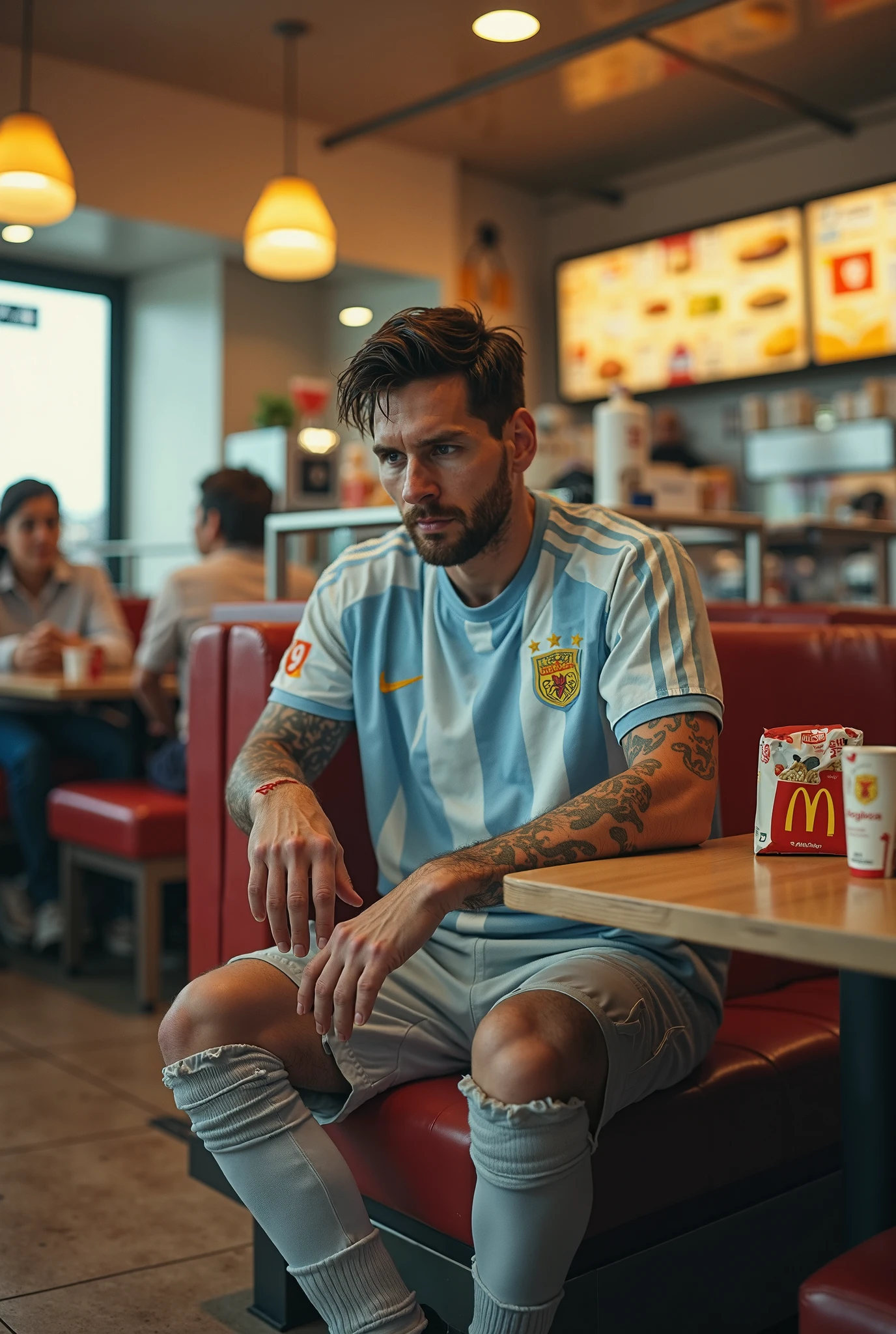 Arafed man sitting in a restaurant with a cup of coffee - SeaArt AI
