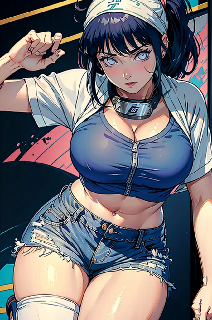 Hinata Hyuga usando roupas curtas, Bunda Grande, pernas grossas, Funkeira, Brasileira, extremamente sexy, rebolando, dancing funk, short curto, mostrando metade da bunda, bunda Grande, pernas grossas, cabelos longos, Nike Air Jordan sneakers, idade entre 18 a 20 anos, volkswagen Saveiro no fundo, com som ligado, alto falantes, na cidade do Rio de Janeiro no Brasil