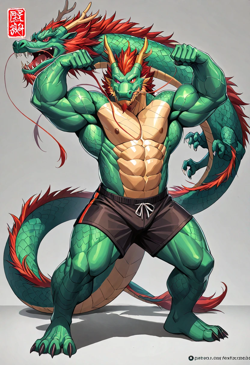 Green dragonborn with red eyes, muscular body, martial artist,mistyc powers, rpg style, with pants of kung fu --auto --s2