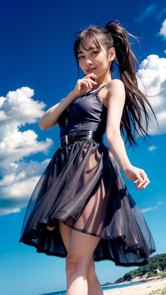 ((Girl standing in front of the wall of an old castle))、Fluorescent color、1 Girl、Look to the side、Beautiful Face、Beautiful Eyes、(Off the shoulder:1.2)、Upper Body、Shiny Hair、Glowing Skin、 Reduce glare、Adjusted finger proportions、escrow、ass pov、Dynamic Angle、(((Master Parts)))、(((Highest quality)))、(((Super-detailed))) detailed)、(An illustration)、(detailedな光)、(Very delicate and beautiful)、dramatic_Shadow、Ray_Tracking、reflection、 Ultra-high resolution、((Colorful and black hair mesh girls))、 Her hair flutters in the wind、(big deep blue eyes)、Black-haired woman、 Sparkling butterfly、Black-haired woman、Points of light around the woman、Magical Aura、Green dot、About Auras Nature、超Magical AuraBlack-haired woman,((Off the shoulderの半透明の白いドレス:1.3))、(Sleeveless)、((My skirt is flying up in the wind)),((An old European castle looms in the distance)),((White panties are visible)),