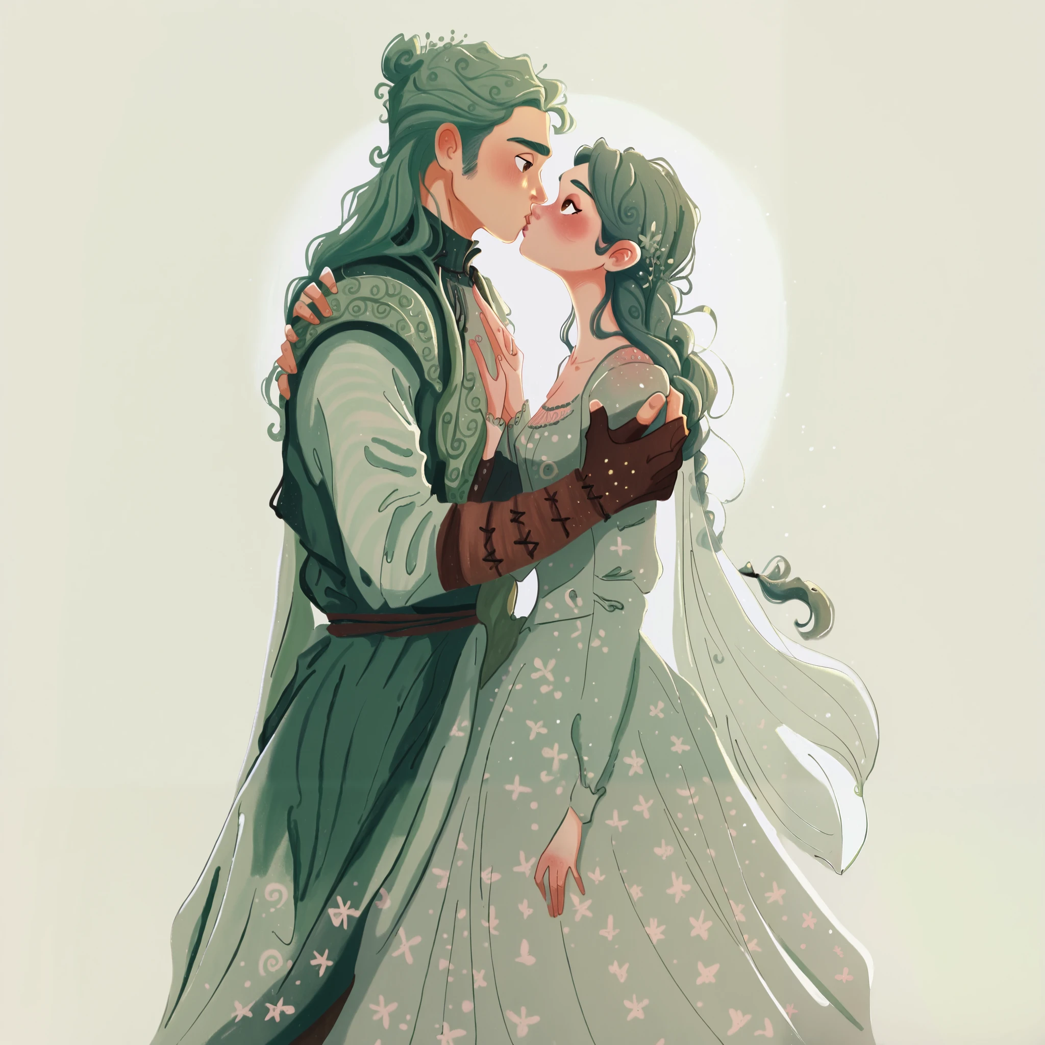 Msmln, hyper detailed gouache painting, thick gouache painting, digital painting, detailed face,
A masterpiece illustration, 1boy, 1girl, kissing, wearing a medieval peasant dress, long sleeves, long braided hair, fair skin, brown eyes, msmln style, score_8_up, score_7_up, score_9