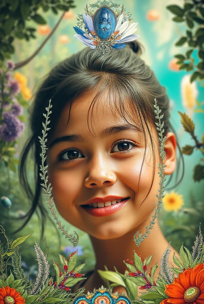 10-year-old Russian girl, small and delicate body, long black hair and green eyes、Natural skin texture, Hyper-realism, dreamy girl