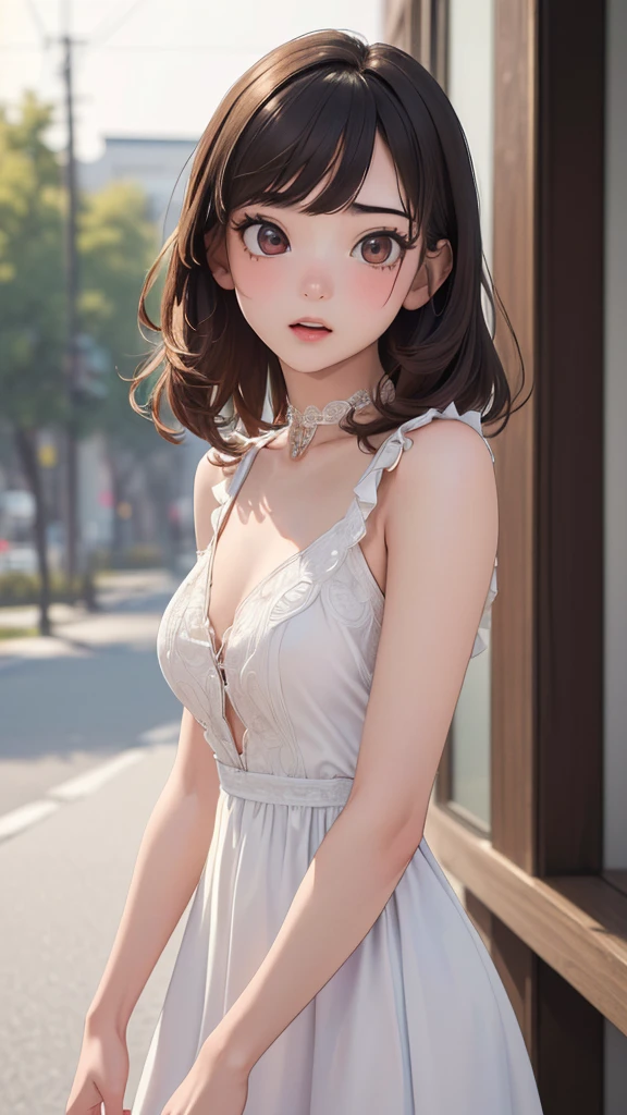 ((SFW: 1.4)),Purebred face_v1, ((Delicate face, Professional photography)), ((SFW, Super short hair, hair on the temples, blond, Large target, clear sky blue eyes, earrings, 1 girl)), Ultra-high resolution, (Practical: 1.4), RAW photos, best quality, (PhotoPractical Stick), Key Points, Soft Light, ((15 years old)), (( (Young face))), (surface), (Depth of Field), masterpiece, (Practical), Miss, Bangs,Braids, ((1 girl)), White nude see-through dress, slim, (Large target_breast:1.2,big nipples)。