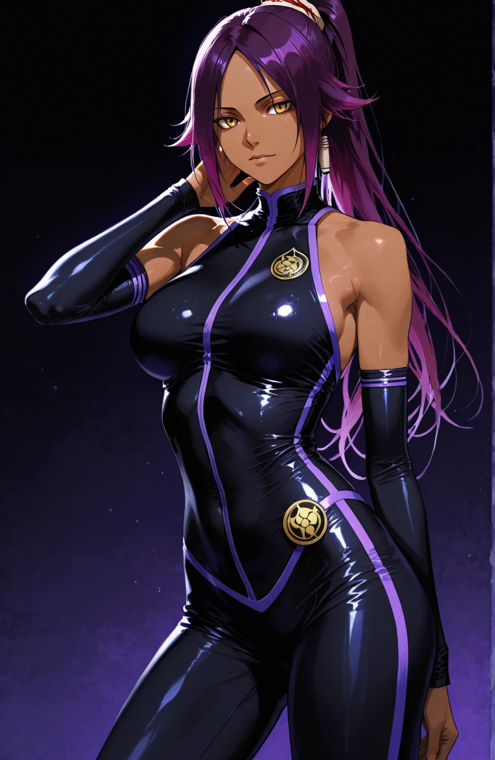 masterpiece, best quality, [3D, Blender, HDR, Realistic], swf, 1girl, solo, <lora:catLingerie_v10:1> cat lingerie, cleavage cutout, purple long hair, hair between eyes, large breasts, skindentation,
<lora:CellShading:0.8>, in cell shading style