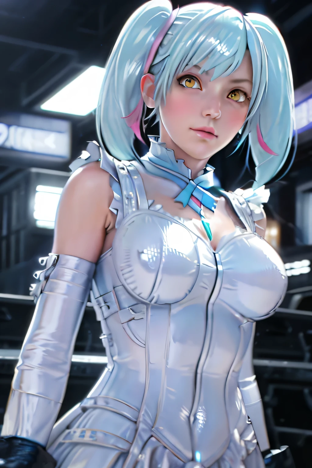 Girl Huge breasts,a blue dress,pink short hair,lovly,(Sweet details),(1人),solo person,Side Body,(Clothing with a high sense of design),(Cheerful expression),Spell casting action,Standing painting,Character CG,HD CG