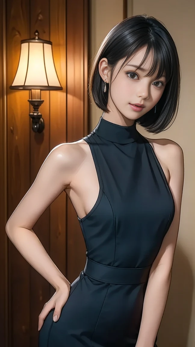 highest quality, ultra high resolution, beautiful Eyes, very short hair, beautiful,Working on the 6th floor of Akasaka Building、 perfect style, perfect balance, fine skin、looking at camera,face focus,Backlight