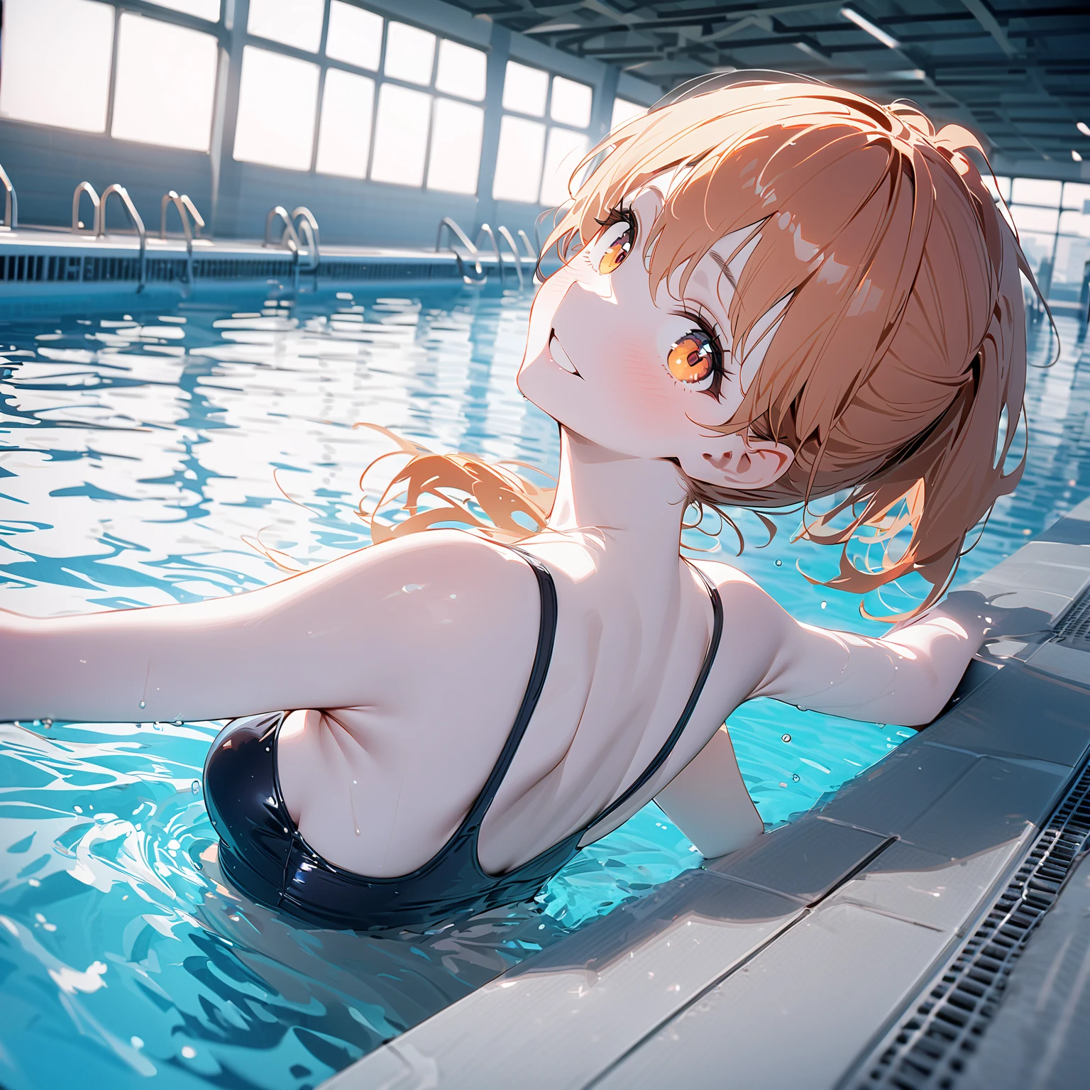 cinematic lighting, naked in swimming pool