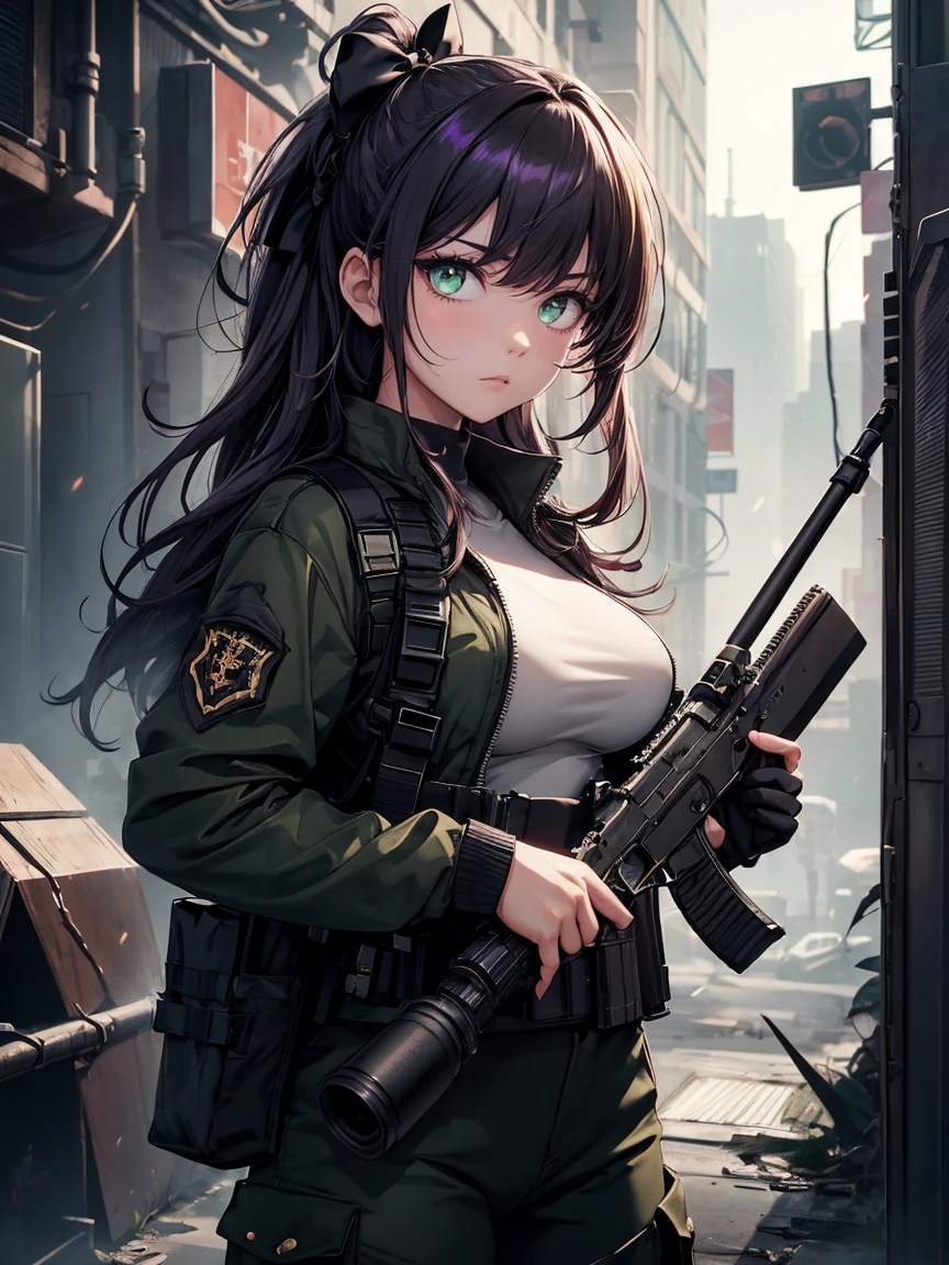 (((masterpiece))), (((High resolution)))、(((8K quality)))、(((perfect face)))、(((woman having a assault rifle))), ((panty)), look at the camera, ((top quality eyes)), (detailed face), (detailed texture)