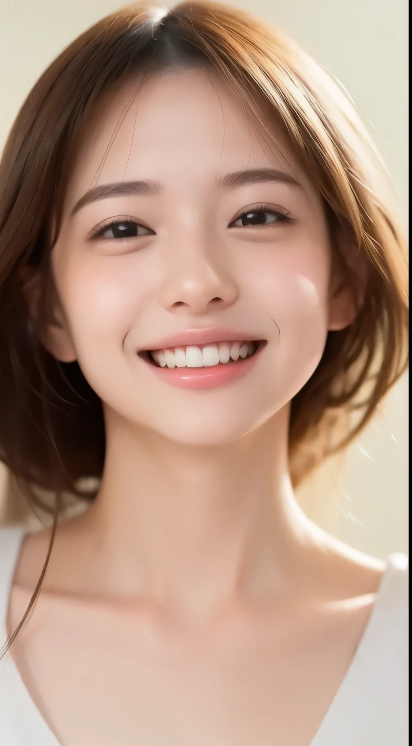 A close up of a woman with a white shirt smiling - SeaArt AI