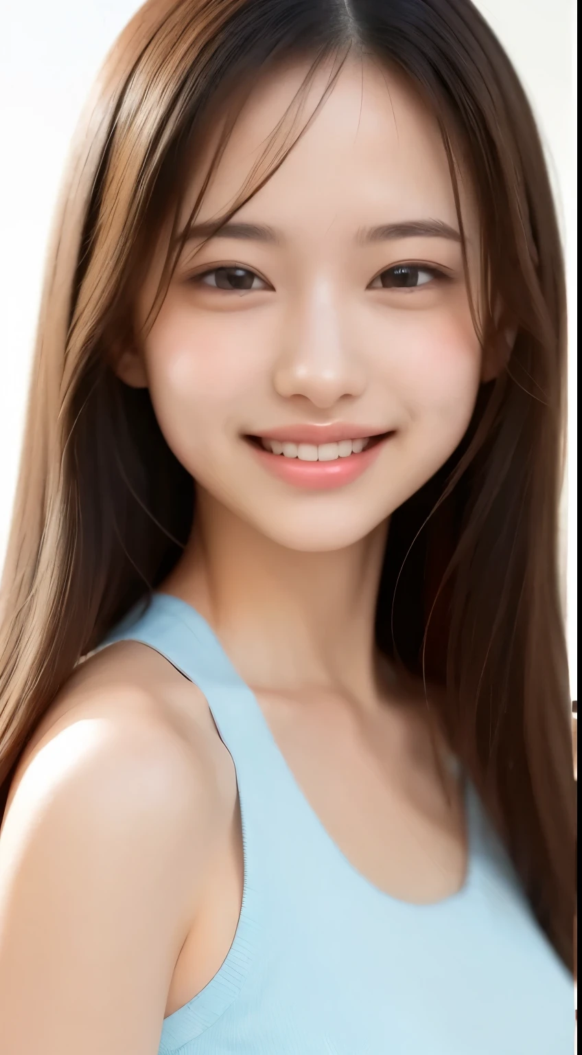 A close up of a woman with long hair wearing a blue top - SeaArt AI
