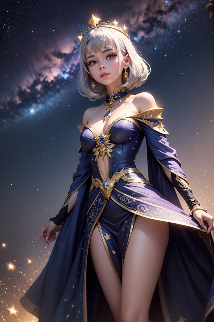 Scorpio，Mysterious starry sky background，Best quality，，cute，constellation，Characteristics of Scorpion，Conservative clothing，Clothes cover the chest
