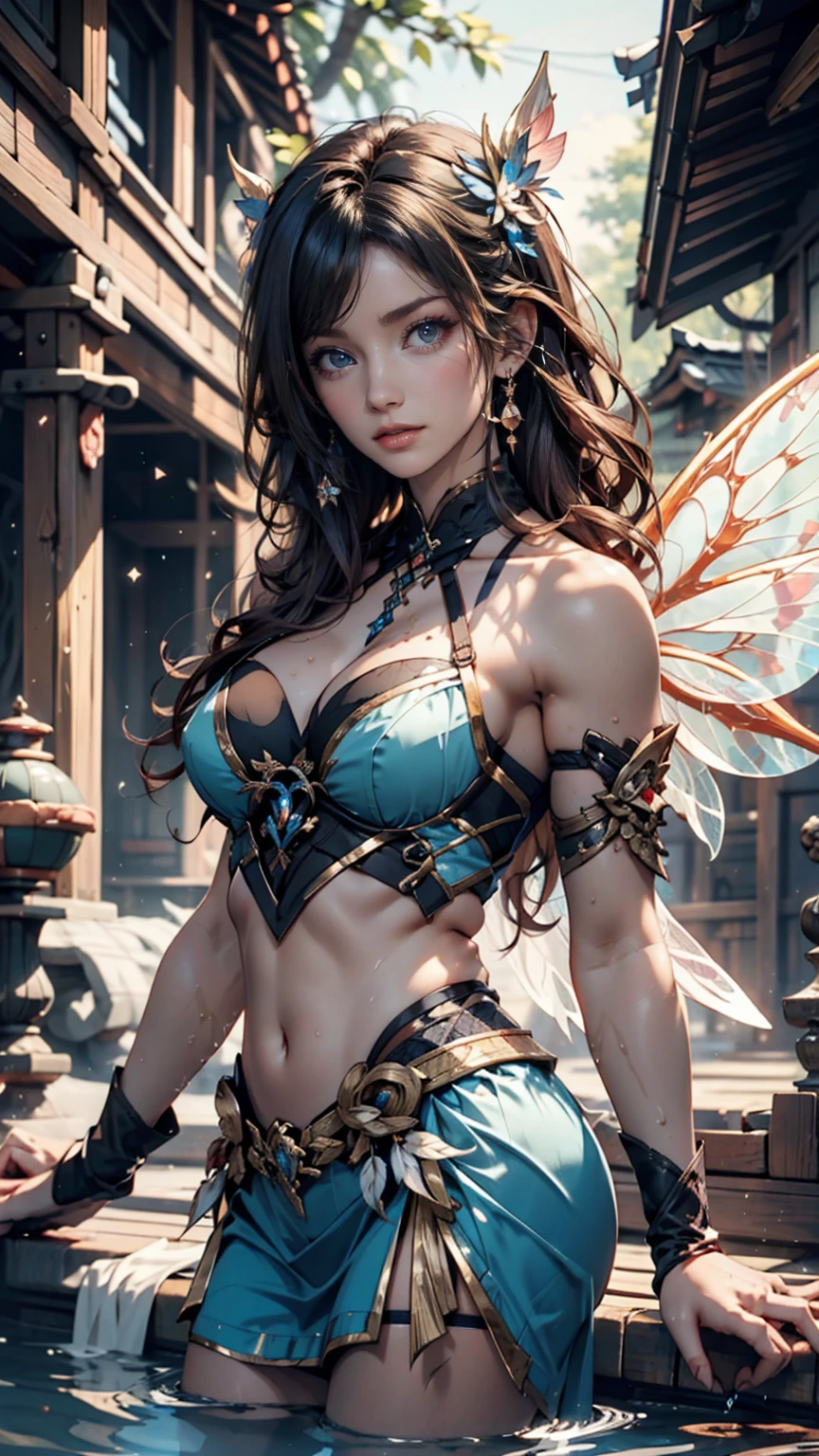 (Obra maestra), Calidad superior, ojos expresivos, Cara Perfectoa, piel suave, tatuaje tribal, Butterfly girl, Alas de mariposa, Estilo punk, super plump tits, monos ajustados, Armadura ajustada de oro y degradado rojo, 8k_papel tapiz, Ojos de detalle, body detail, detalle de los dedos, (Ilustraciones digitales), (Detail of the manga illustration), (Detalle de arte lineal), ((Perfecto)) anatomy, The finest hand)), (Detalle fino:1.3), (High detail:1  ,3), (illustration :1 , 3 ), (foco nítido:1,3), (Luz natural:1,05), (color claro:1,3), Fondo del bosque salvaje,