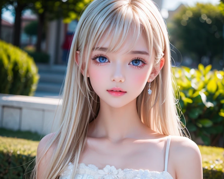 ((sfw: 1.4)), (( detailed face, cute face, detailed face,  professional photography)), ((from back)), (( off-the-shoulder top)), (( Shiny platinum blonde silk hair, beautiful shiny bangs, big clear sky blue eyes, very beautiful bright eye highlights, earrings, 1 Girl)), Ultra High Resolution, (Realistic: 1.4), RAW Photo, Best Quality, (Photorealistic Stick), Focus, Soft Light, ((15 years old)), (( (young face))), (surface), (depth of field), masterpiece, (realistic), woman, bangs, ((1 girl))