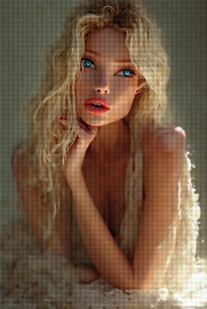 Rubia, cabello largo, ojos azules, senos grandes, nsfw, pezones, sexy, atractiva, piel detallada, ojos hermosos