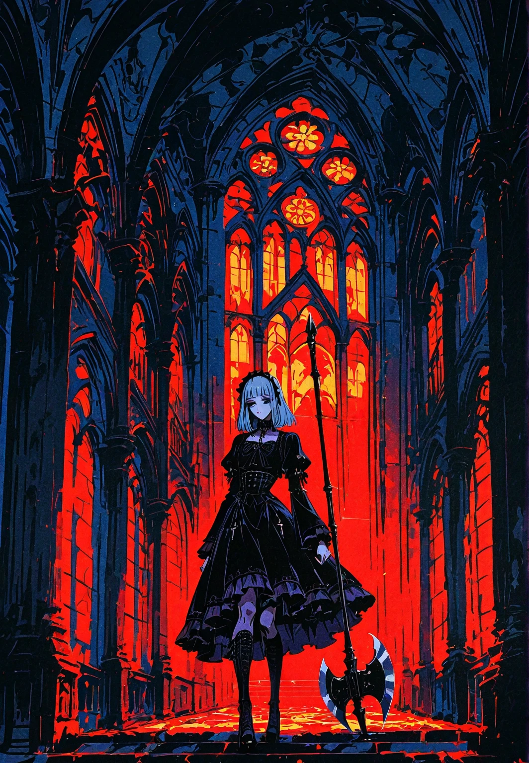 Anime Style.Fantasy World.Female Demon of the Demon King's Army.pretty girl.Sailor suit,Shortcuts.Has spider abilities.,The bikini is red.The background is Devil's Castle