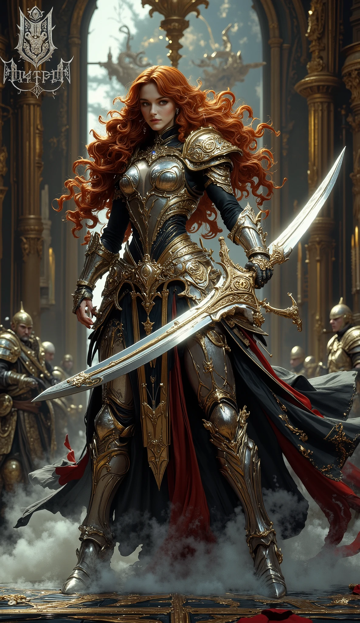 (Masterpiece:1.5,Top Quality:1.3,Amazing Quality:1.3), (Pulsating stance:1.3), (real Character), ((nsfw)), Solo, Full Length, Chiara, 1 Girl, ((Sexy cute girl:1.5)), White Skin, Silver Gauntlets, Silver Boots, Western sexy Armor, Shining Clothes, gleaming decorations, ((with gigantic Axe type weapon:1.6)), ((sword dance:1.8)), (Wielding a Axe weapon:1.5),pulsatile, The best of the Middle Ages, Female warrior, ready to fight, glamorous, red hair, gothic dress, muscular body, sophisticated and glittering medieval armor, beautiful, very precise and delicate animation, vivid colors, unreal world, fantasy delusion, ((full body view)), (((art background))),