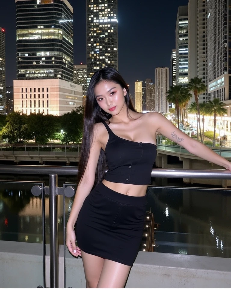 Hay una mujer sentada en la hierba con un vestido ?????, an asian woman, a young asian woman, 2 4 year old female model, wearing two piece swimsuit, con un parque al fondo, en la azotea de la noche de tokio, 29 years, 28 years old, 27 years old, por la noche, chiho, 3 0 year old woman