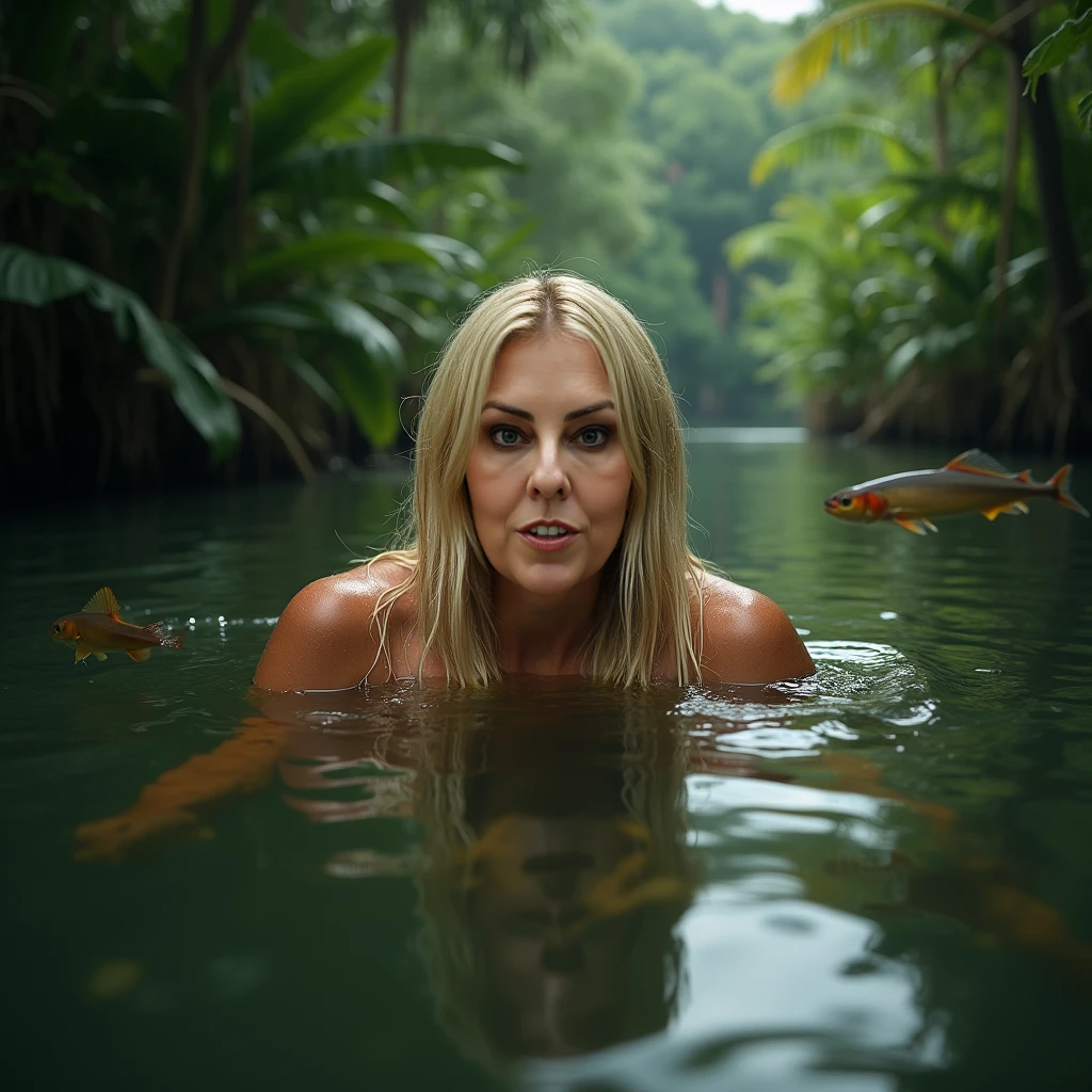 Craft a powerful and dramatic image of Kaley Cuoco, using intense lighting, dynamic composition, and a theatrical atmosphere inspired by classical paintings and dramatic photography.