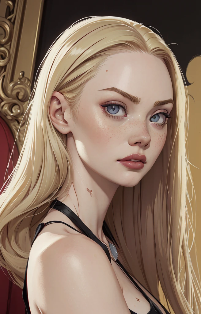 One girl, alone, View your viewers, Blonde long hair, Wearing a corset, Big Ass, Brown eyes, Upper Body, Gray background, Normal , lips, Realistic, A konigsreuter