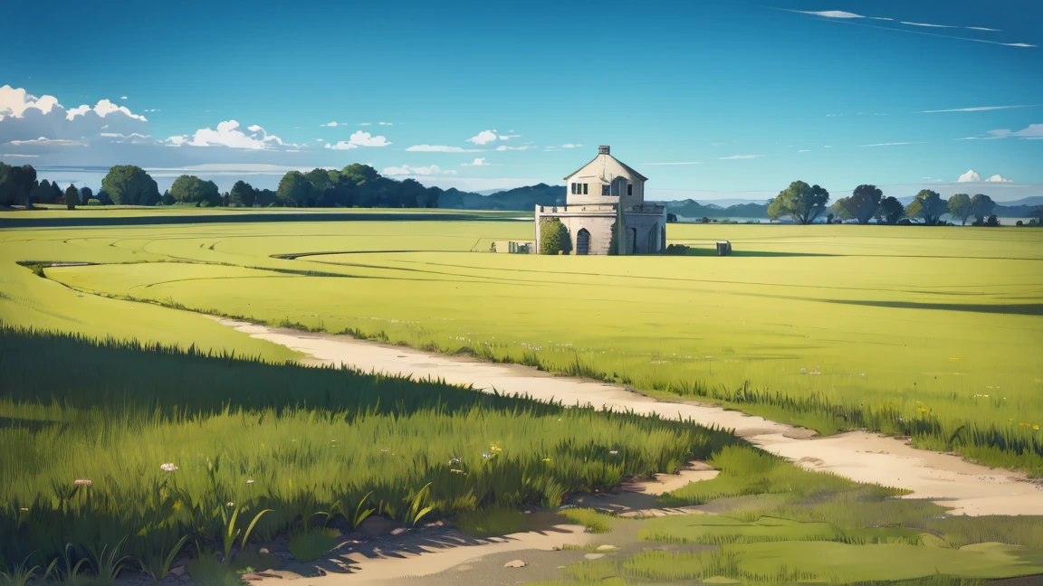 empty field ,  grass, a well on the grass