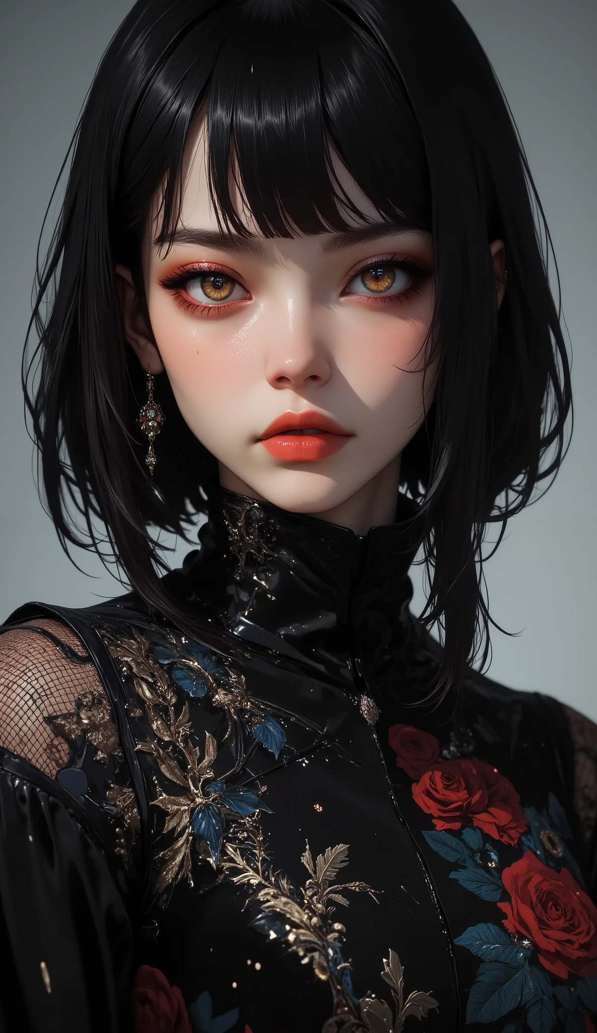A close up of a woman with a black hair and red lips - SeaArt AI