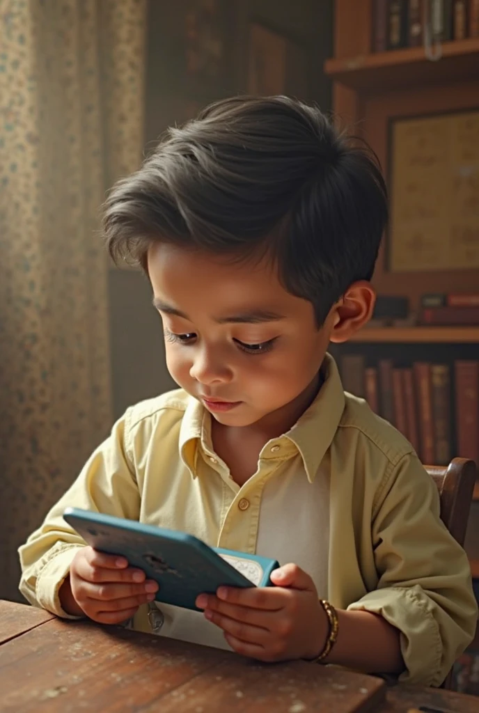 A logo which is related to Educational and focus on research, yellow background , some documents pages around it and pen, a indian teenager boy and realistic, a small YouTube logo in background, and blur everything leaving boy