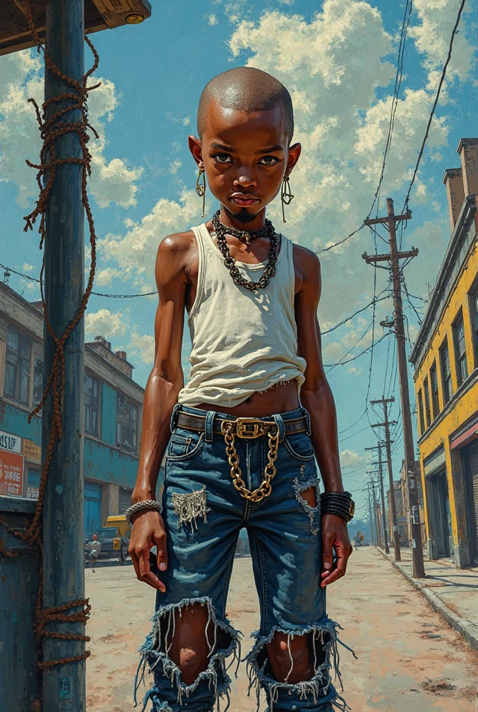 A film inspired by Disney Pixar (YOUNG WHITE BOY WITH LONG BLACK CURLY HAIR) He is walking on the city streets, with a on his waist, no shirt on the body, with a tattoo on his body with the name WY STRONG SIL, Loose pants, WstrongS brand sneakers,pixar, cool and stylish