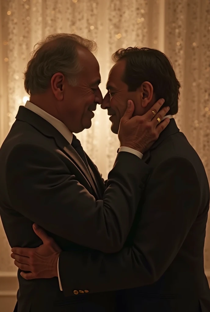 Luiz Inácio da Silva and Jair Bolsonaro kissing in a bar