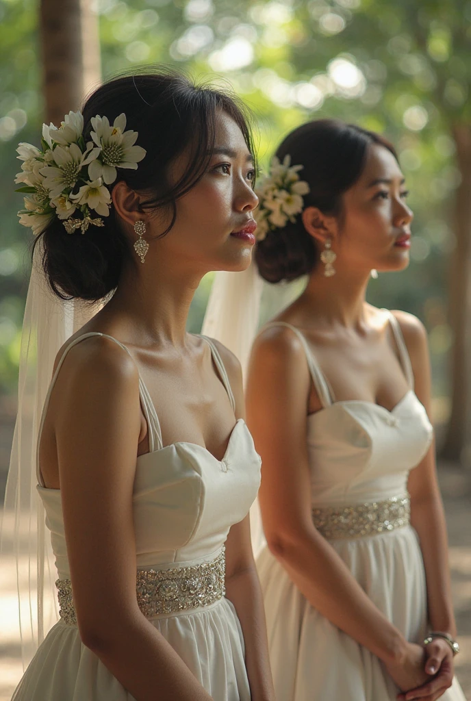 Photo ai,a couple of brides in the background,adat palembang