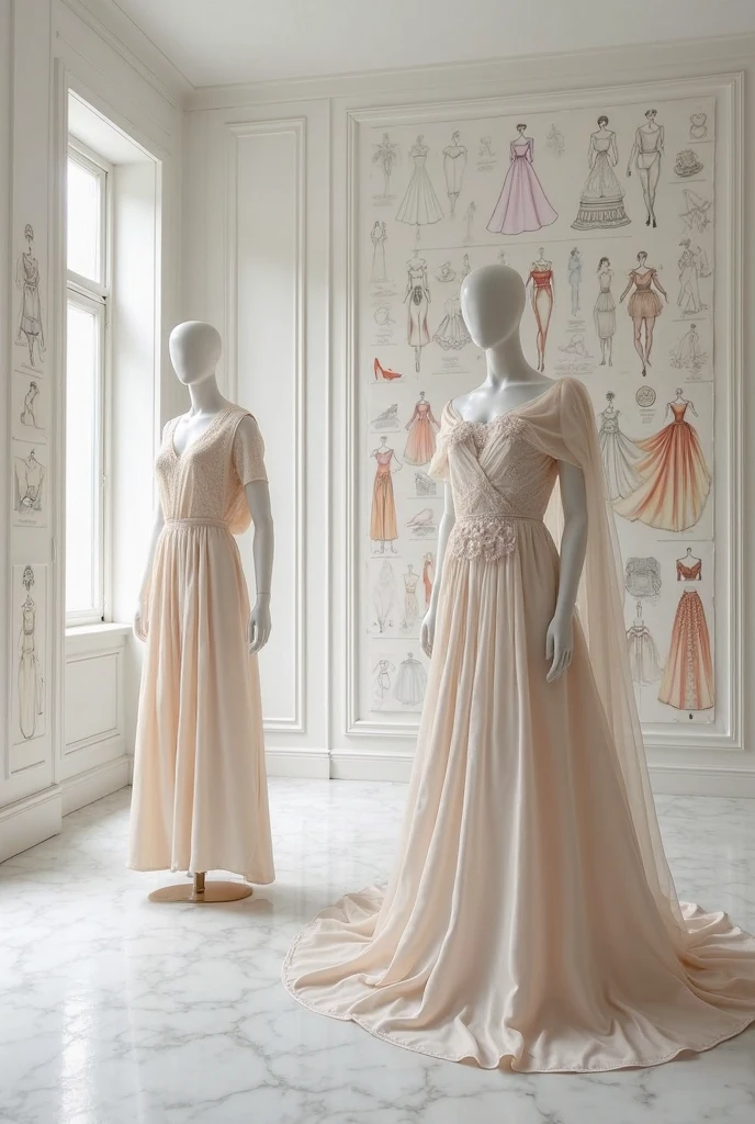 10 manikins and each manikin have a unique dresses that goes with a them of vintage and uniquely beautiful