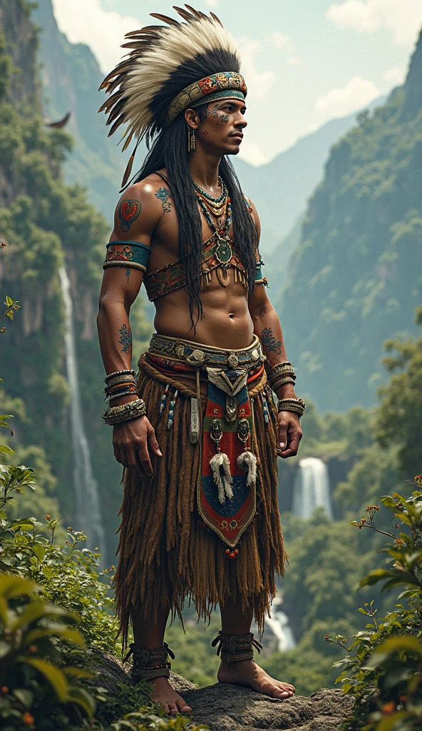 "Indigenous nomads of North America, dressed only in leather loincloths, walking across vast grasslands."