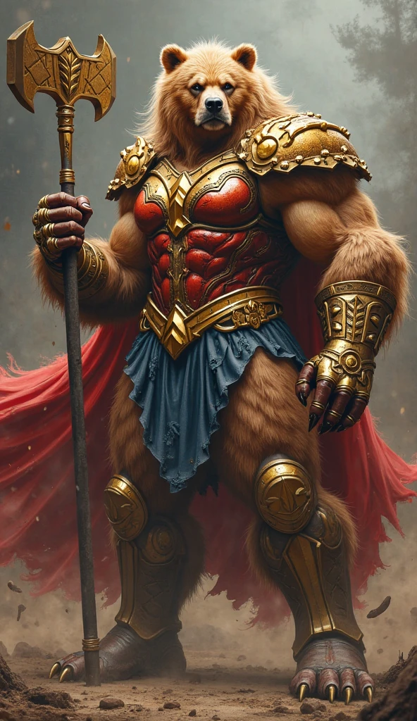 A muscular superhero with a lion face, Red and black clothing, with the shield of the Vitória sports club.