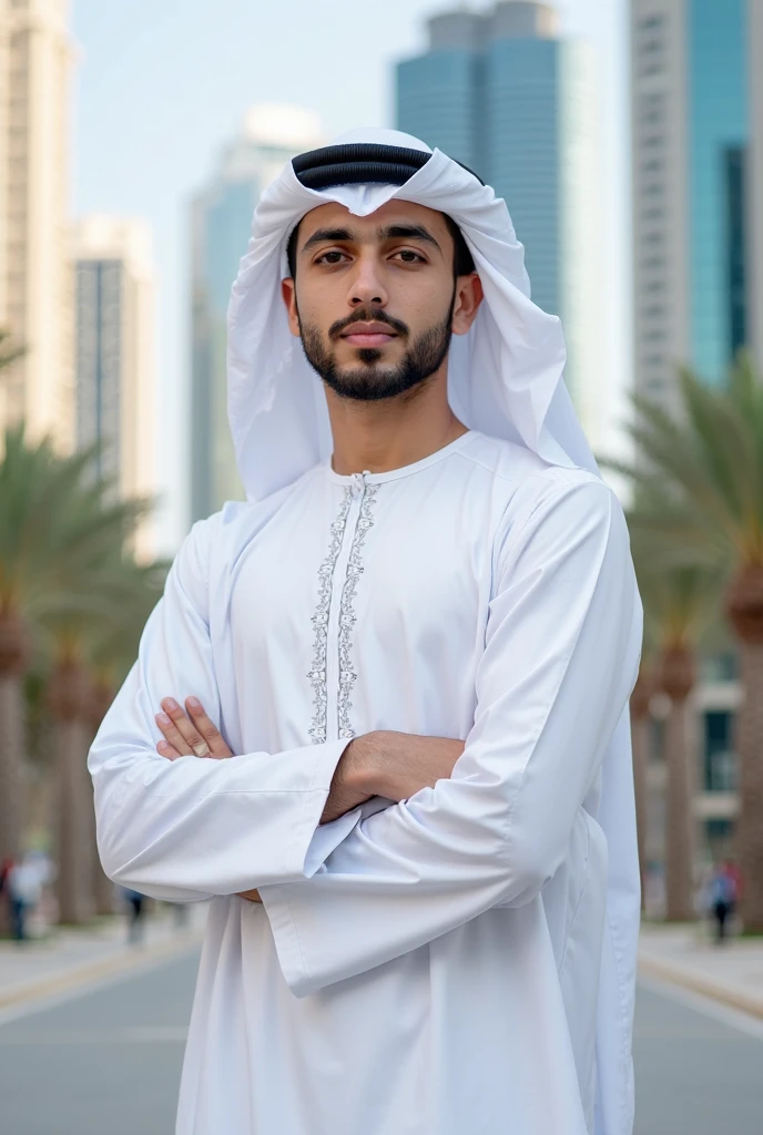 A young Arabic man with jubba .he posing smartly for Facebook profile