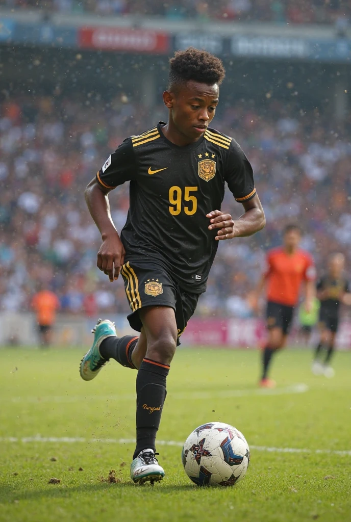 garoto num campo de futebol sem uniforme de time olhando com desprezo a bola de futebol e mais interessado no seu sorvete