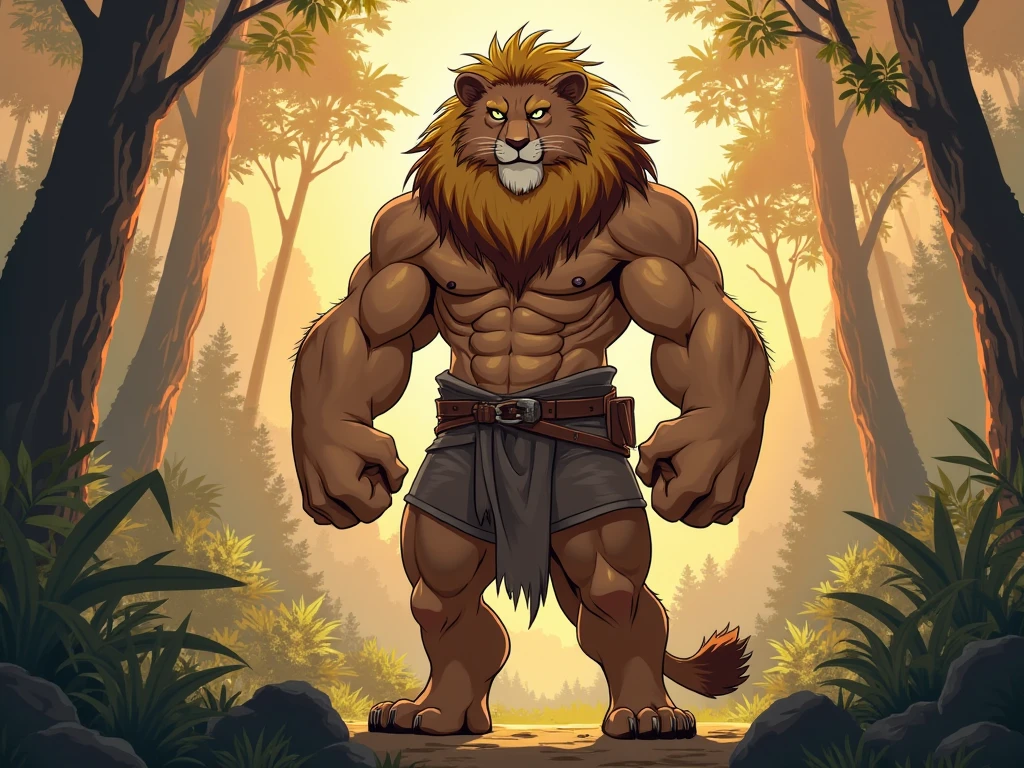 Tribe African lion Brown male fat no clothes furry full body