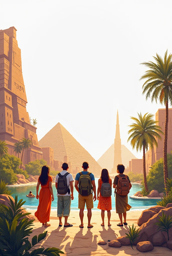 - Images of iconic tourist spots like the Eiffel Tower, The Pyramids of Egypt,
or the Great Wall of China.
- A person or couple enjoying a beach vacation, in the mountain,
Or in an exotic city.