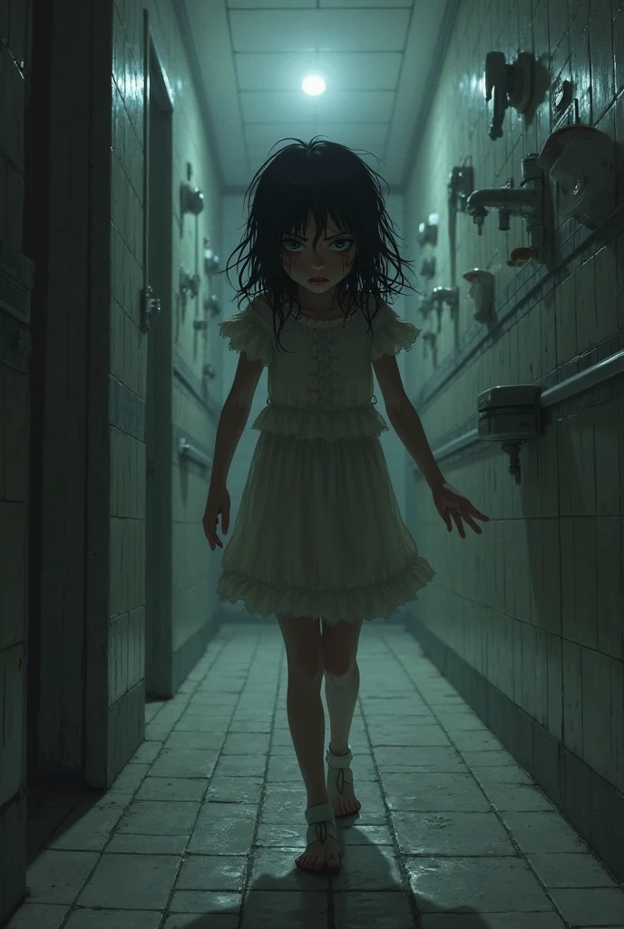 there is a creepy looking boy hanging from the ceiling of a bathroom, scary photo, scary picture, very scary photo, photo of scp-173, horror photo, scaring, jumpscare, jump scare, claustrophobia, extremely scary, horror image, scp-049, scary scene, scared face, hyper liminal photo, creepy child