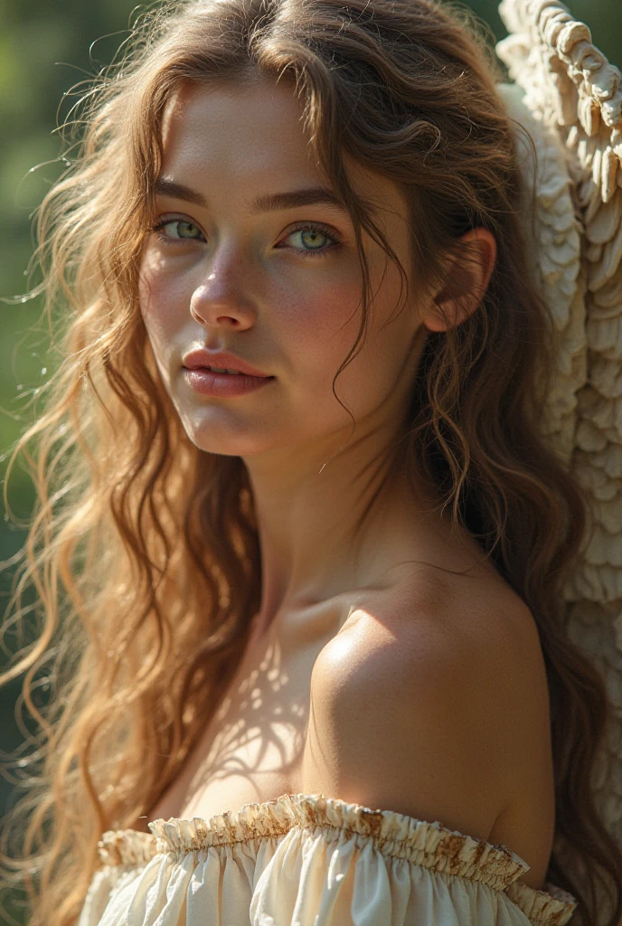 beautiful blonde girl, 1girl, detailed face, intricate hairstyle, wavy flowing hair, gorgeous eyes, long eyelashes, delicate features, soft skin, flawless complexion, elegant pose, serene expression, fantasy landscape, lush greenery, flowing stream, warm sunlight, vibrant colors, (best quality,4k,8k,highres,masterpiece:1.2),ultra-detailed,(realistic,photorealistic,photo-realistic:1.37),fine art portrait,cinematic lighting,dramatic colors,painting by greg rutkowski