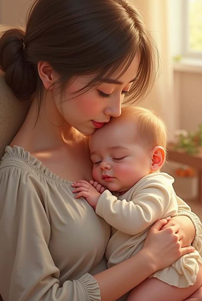 A mom carying his baby with lot of feelings and emotions