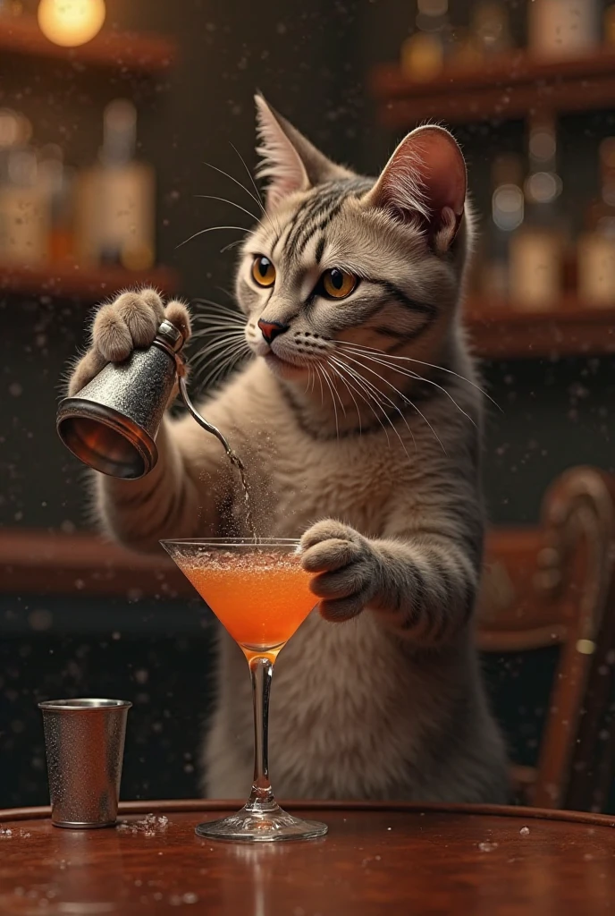 Realistic style cat making a cocktail with a shaker - SeaArt AI