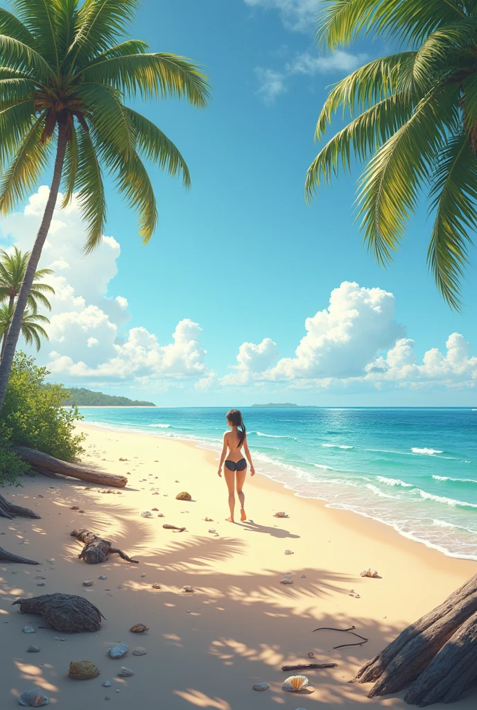 Create a Disney PIXAR-style 3D poster. There's a man and a girl standing on the beach, on the ocean water, foto de praia, na praia, vacation photo, na praia, no oceano, no mar, divertindo-se, em uma praia tropical, no mar, em uma praia ensolarada, no meio do oceano!!!!!, em uma praia, dia ensolarado na praia
INFO