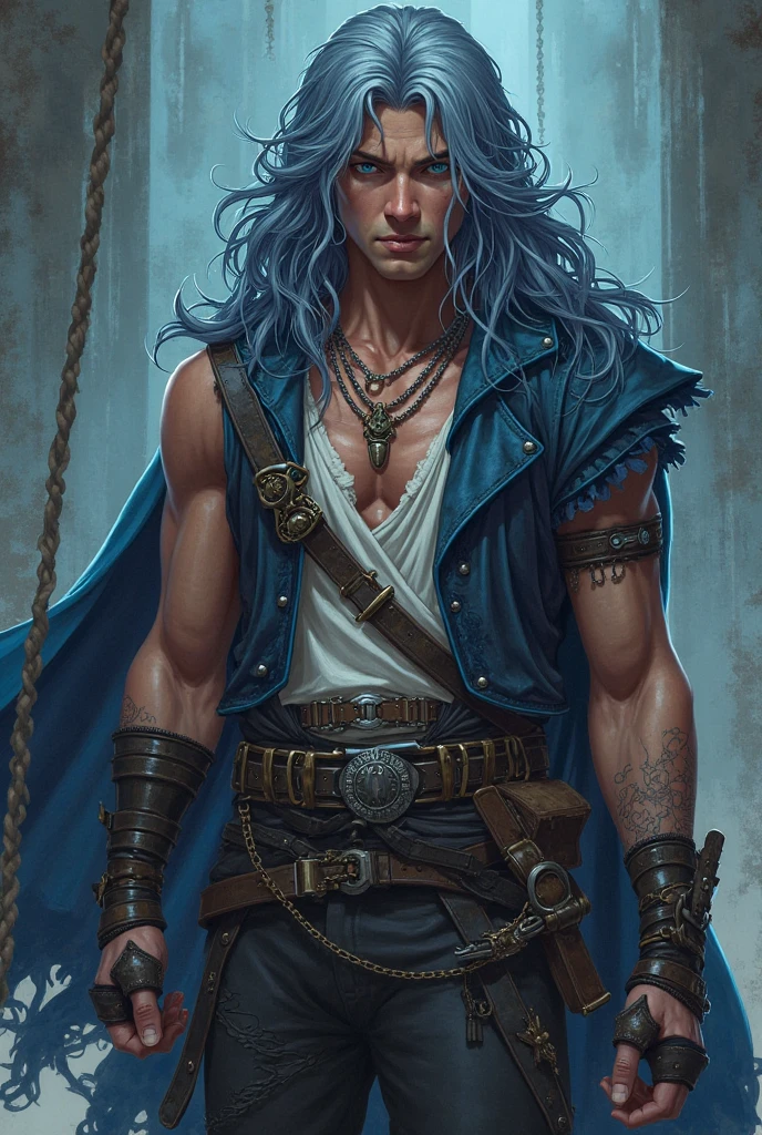 close-up facing camera, shirtless, virile young adult, unshaven, body hairstyles, fade, dramatic, dynamic, masterpiece, fantasy concept art, magic, abstract, surreal, whimsical, fantasy, splashes, specific artwork, vivid, vibrant ,blue and white color scheme, circle, best quality