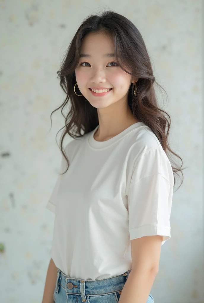 best quality,Masterpiece,Ultra high resolution,RAW photos,beautiful and beautiful,deep shading,Dark theme,(realistically:1.4),1 girl,exquisite face,long white hair,laugh,(The wind blows my hair.,smooth brown),Printed shirt,Tiny faces,Crooked shoulders),Porn pictures,fit the body,cowboy lenses,external,bare ,show sexy body