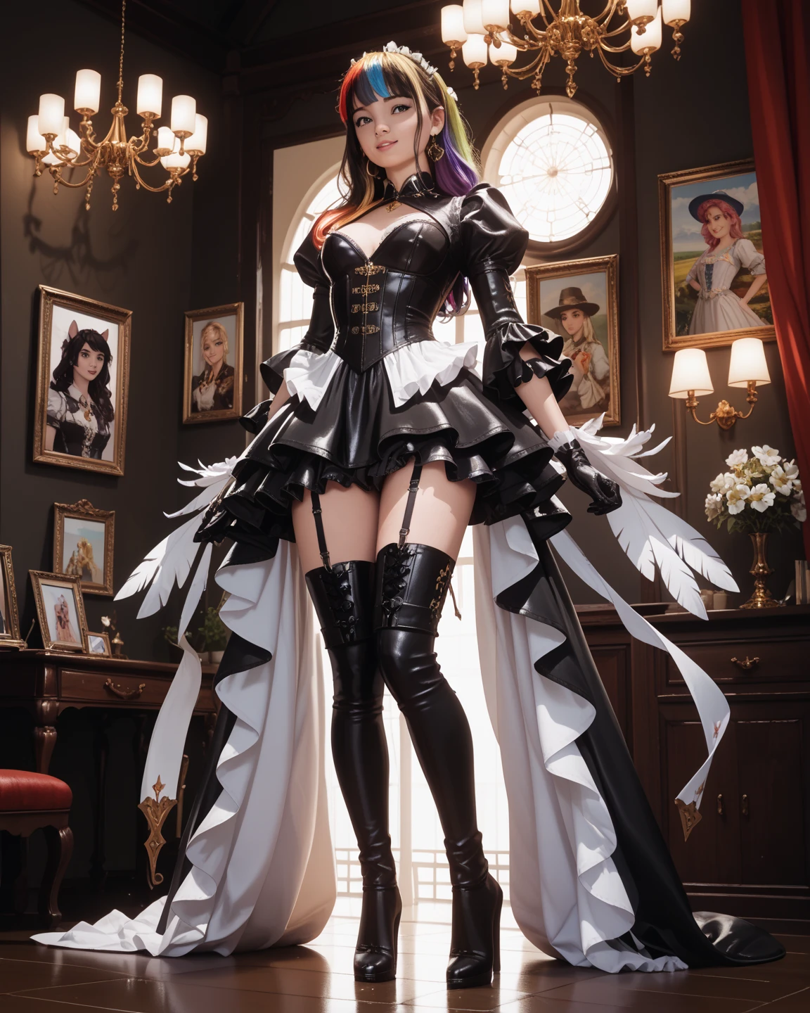 misa amane, Death, Blonde, Twin tail hair, Black Ribon, gothic dress, Short skirt, no sleeves, 1girll,(Captivating quality:1.4),(True textured skins of the highest quality), Delicate face,Black hair, Gradient Hair, petite body,(perfect bodies:1.1), There is a jewel on the forehead, rimless eyewear, PUPILS SPARKLING,long eyelasher,grin, hyperphotorealism, Cinematic lighting, projected inset, surrealism, hyper HD, masutepiece, 16 K,Lie down,Dream On,Please wear clear silk pajamas,Carmelto,legs slightly open,tattooed,Fantasy space,Luxurious space
