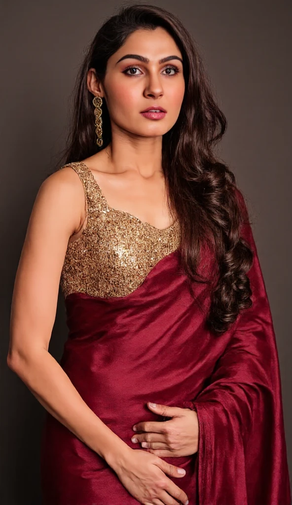 Madhuri dixit wearing saree smiling, red saree embroidery, portrait