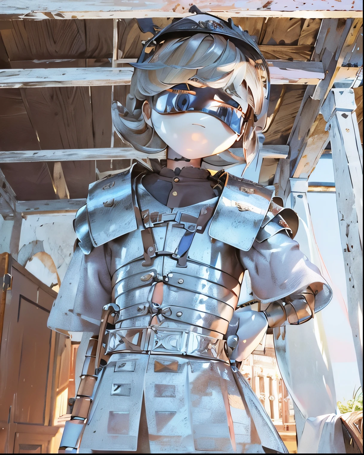 Killer Drone, boys , muscular body of black hair, Colosseum body armor, Standing straight one person,full nody