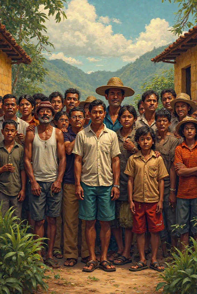 A family of cuptes in the jungle, the family made up of the father, the mother and two brothers